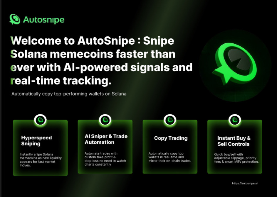 Want to be an expert at trading @Solana #memecoins? 

💎 With take-profit/stop-loss automated buying and selling and hyperspeed sniping for new liquidity, <a href="/autosnipeai/">Autosnipe</a> lets you stay ahead of the game. 

Top wallet copy trade in real time ✅ Fast execution with intelligent MEV