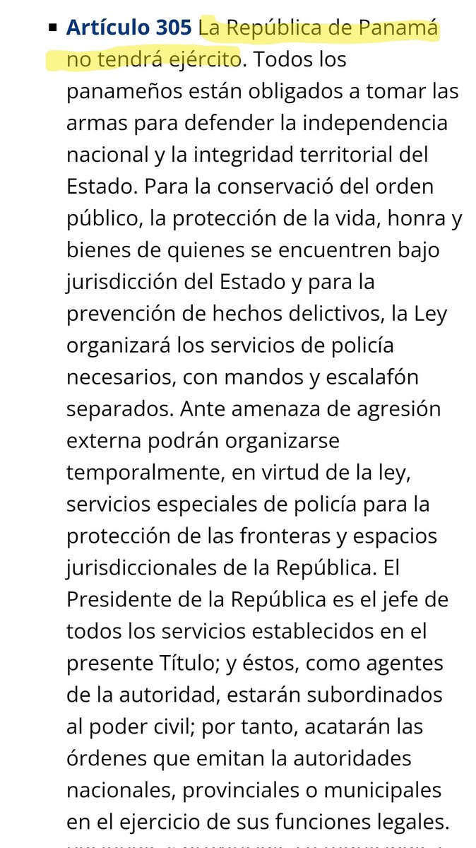 R_RuizDiaz's tweet photo. @CNNEE Panamá a nivel Constitucional no tiene ejército, por ende no puede formar parte de ninguna colación militar. Firmar como parte de algun acuerdo o Resolucion donde la @presidenciapma se adhiere, sería una violación flagrante a la Constitucion Política de la República de Panamá. https://t.co/ulolM0YHJL