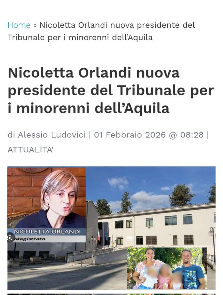 Nominata all'unanimità dal CSM Nicoletta Orlandi come nuova Presidente del Tribunale per i Minorenni de L'Aquila. Magistrata di lungo corso, ha alle spalle anche un'esperienza politica come deputata (PCI-PDS) nella X Legislatura. Ex deputata del PD e la strega del bosco.