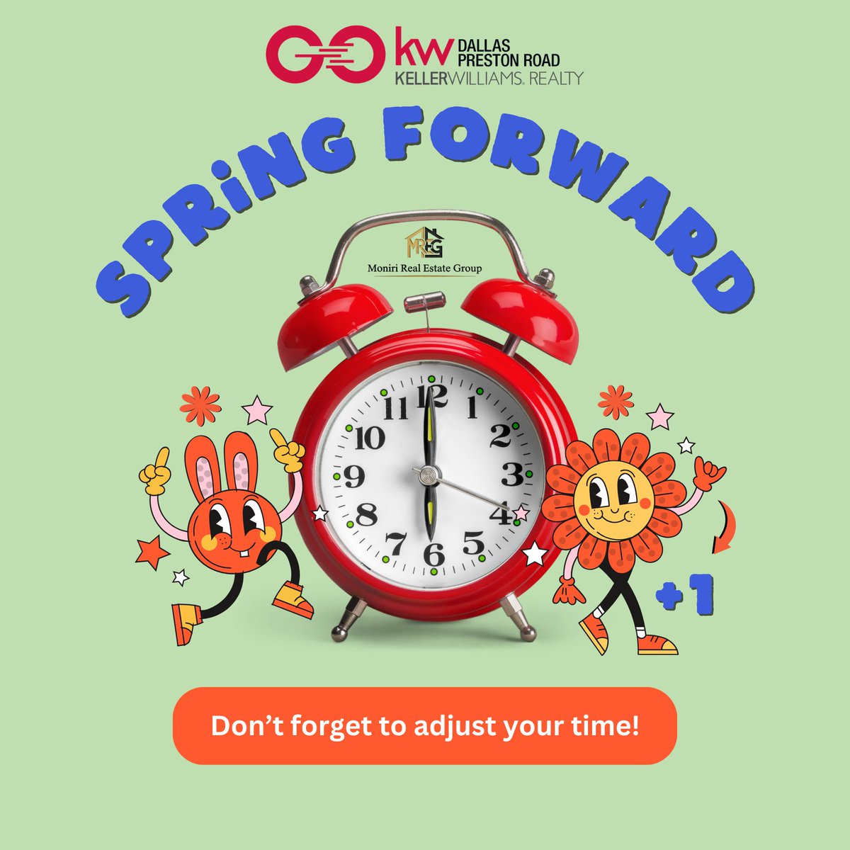 SeanMoniri's tweet photo. ⏰🌞 Spring forward &amp; shine! Set your clock ahead 1 hour at 2 AM on March 8 and enjoy more evening daylight to play, relax, and house hunt. 
Ready for a new place in the sun? Call/text me today! 📲
#DaylightSavingTime #RealEstate #NewHome #FriscoTX #DFWRealEstate #HouseHunting 🌅 https://t.co/OFzpy2yAS7