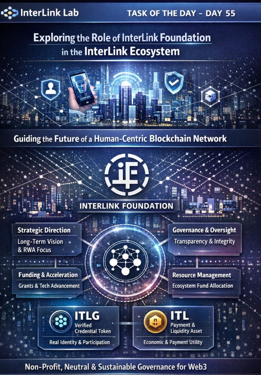 dondapati92's tweet photo. #InterLink #ITLG #itl
InterLink Lab: Task of the Day - Day 55
Exploring the Role of InterLink Foundation in the InterLink Ecosystem
InterLink Lab stands at the forefront of building a next-generation, human-centric blockchain network through the InterLink ecosystem. This modular architecture connects real-world identity verification, decentralized applications, and blockchain infrastructure to create a secure, scalable, and accessible Web3 environment. At its core, the ecosystem aims to onboard 1 billion real individuals by prioritizing genuine human participation—using smartphone-based authentication, AI-driven facial recognition, and bot elimination to foster trust and eliminate fraud.
A key pillar supporting this ambitious vision is the InterLink Foundation. Established as an independent, non-profit organization, the Foundation was created to guide the long-term strategy, governance, and sustainable development of the entire InterLink ecosystem.
Unlike profit-driven entities, the InterLink Foundation focuses on transparency, neutrality, and long-term value creation. It operates independently to ensure the network evolves responsibly, avoiding short-term hype in favor of disciplined growth. Its primary responsibilities include:
Defining strategic direction — Setting the long-term vision and steering ecosystem expansion toward high-impact areas like payments and Real-World Assets (RWA).
Governance and oversight — Providing auditing, evaluation, and coordination to maintain integrity across network activities.
Funding and acceleration — Supporting builders, developers, and innovative projects through grants and resources, while advancing technologies such as quantum-resistant security for future-proof scalability.
Resource management — Overseeing the effective use of funds tied to ecosystem tokens (ITLG and ITL), ensuring allocations drive real value for participants and the broader community.
Powered by ITLG (a participation-based credential token for verified users) and ITL (an external payment and liquidity asset), the ecosystem emphasizes real utility in payments, identity, and economic coordination. The Foundation acts as the governance layer, coordinating global initiatives and prioritizing sustainable progress.
Task of the Day - Day 55: Reflect on how non-profit governance like the InterLink Foundation differentiates decentralized ecosystems from traditional centralized models. Consider exploring the official InterLink resources (such as https://t.co/Nl4rImfwEM or the Foundation's channels) to learn more about ongoing initiatives, token utilities, or community contributions. Share your thoughts on building trust in Web3 through independent oversight—what role do you see foundations playing in scaling human-first networks?
This structure helps ensure the InterLink ecosystem remains focused, secure, and oriented toward genuine adoption rather than speculation. Stay tuned for more updates as the network continues to grow! #InterLink #ITLG #ITL #Web3 #BlockchainEcosystem