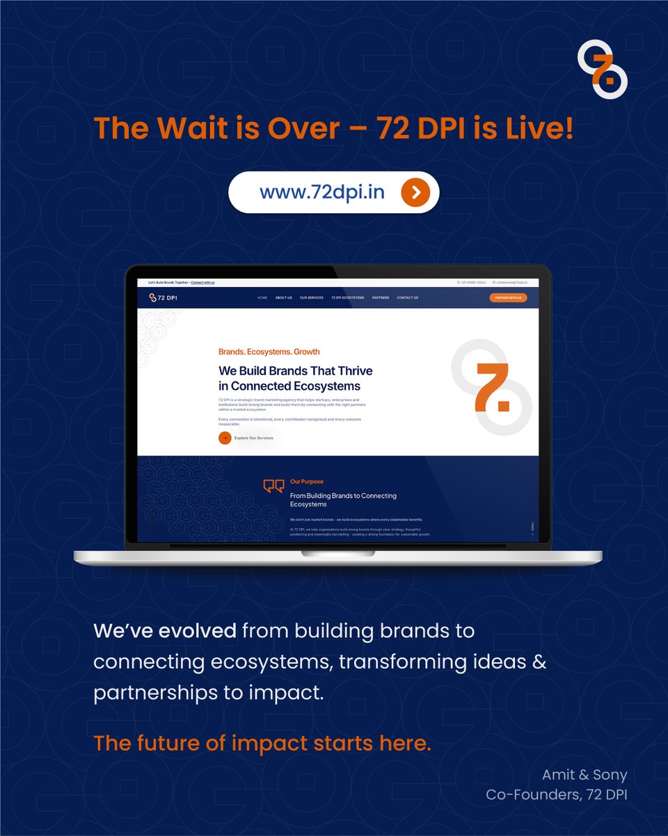72dpiconnect's tweet photo. 🚀 The wait is over! 72 DPI is live.

We’ve evolved from building brands to connecting ecosystems, turning ideas, creativity &amp; partnerships into real growth and lasting impact.

🔗 Explore: https://t.co/ZsD72CNTpQ

#72DPI #EcosystemImpact #IdeasIntoImpact #Collaboration https://t.co/7Wlbr9fV5H