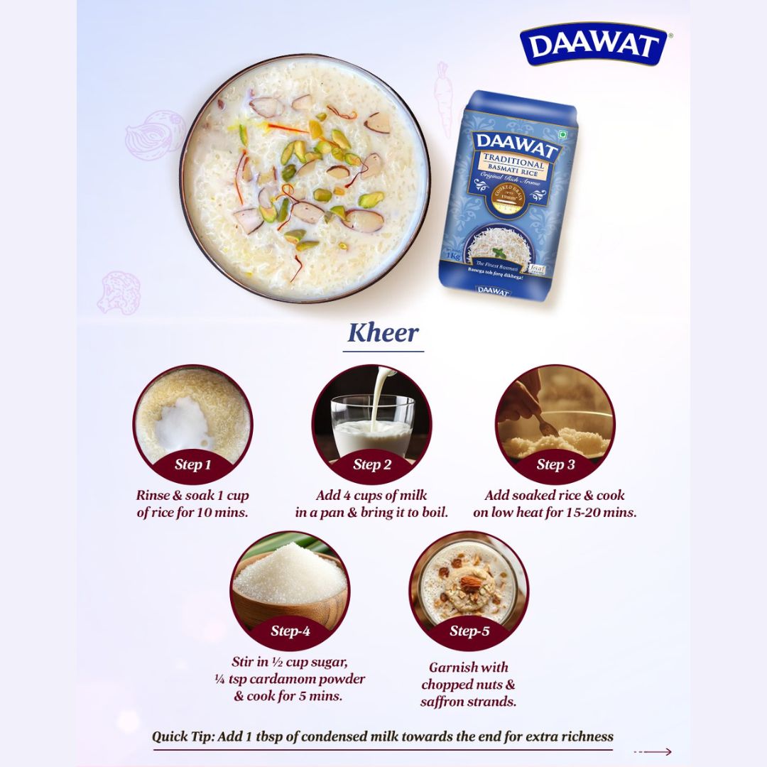 IndoAsianGrocer's tweet photo. 🥛🍚 Make rich &amp; creamy 𝗞𝗵𝗲𝗲𝗿 with Daawat #Basmati #Rice

✨ Perfect grains for perfect desserts

🛒 Shop now: https://t.co/GXSXCUAowH

#Daawat #Kheer #IndianDesserts #IndoAsianGroceries

👉 𝗦𝘄𝗲𝗲𝘁 𝗺𝗼𝗺𝗲𝗻𝘁𝘀 𝘀𝘁𝗮𝗿𝘁 𝗵𝗲𝗿𝗲! https://t.co/aH1mR7A0a2