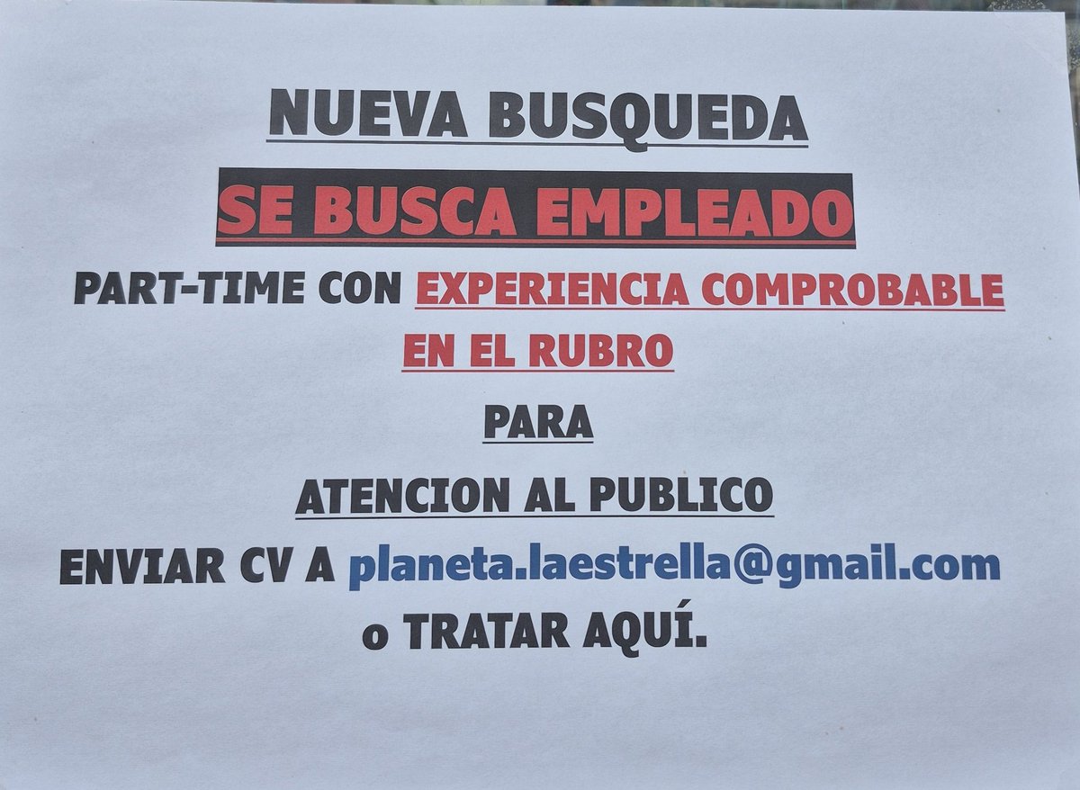 Librería busca empleado
Av. Rivadavia 3799 CABA
#TrabajoAr