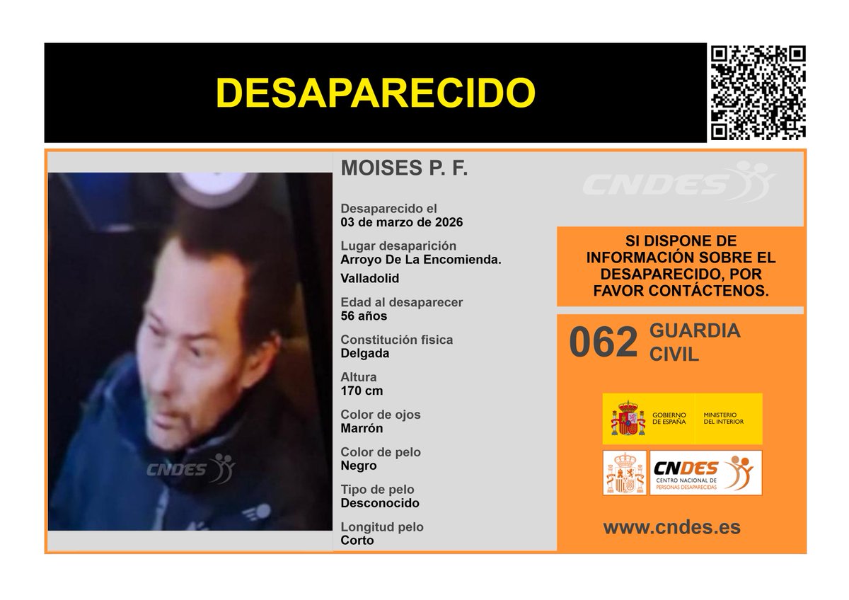 ⚠️🚹DESAPARECIDO🚹⚠️
Edad 56 años
🧐Última localización #ArroyodelaEncomienda #Valladolid
Ayúdanos➡️comparte📲
Si crees haberlo visto📩 cndes-web.ses.mir.es/publico/Desapa…
☎️062 <a href="/guardiacivil/">Guardia Civil</a> 
<a href="/cndes_oficial/">CNDES</a> #adulto #desaparecido