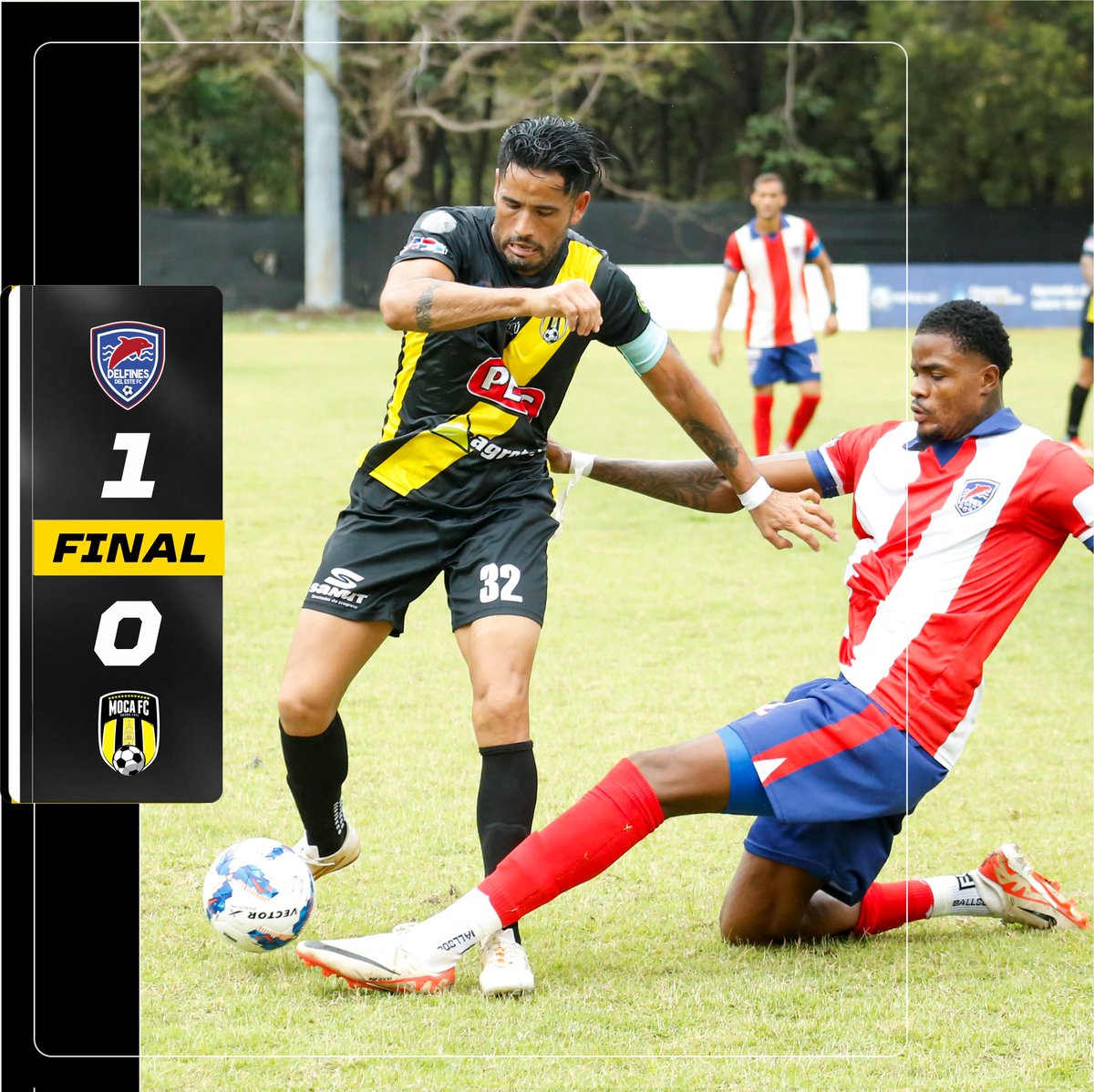 mocafcc's tweet photo. ¡FINAL DEL PARTIDO!
El #aurinegro cae por la mínima 1-0 ante Delfines, en la jornada 9 de la Liguilla de la Liga Dominicana de Fútbol.
Seguimos luchando y enfocados en el próximo compromiso. 💛🖤
.
.
.
#mocafc #aurinegros #liguillaldf2026 https://t.co/1PnFl9fka3