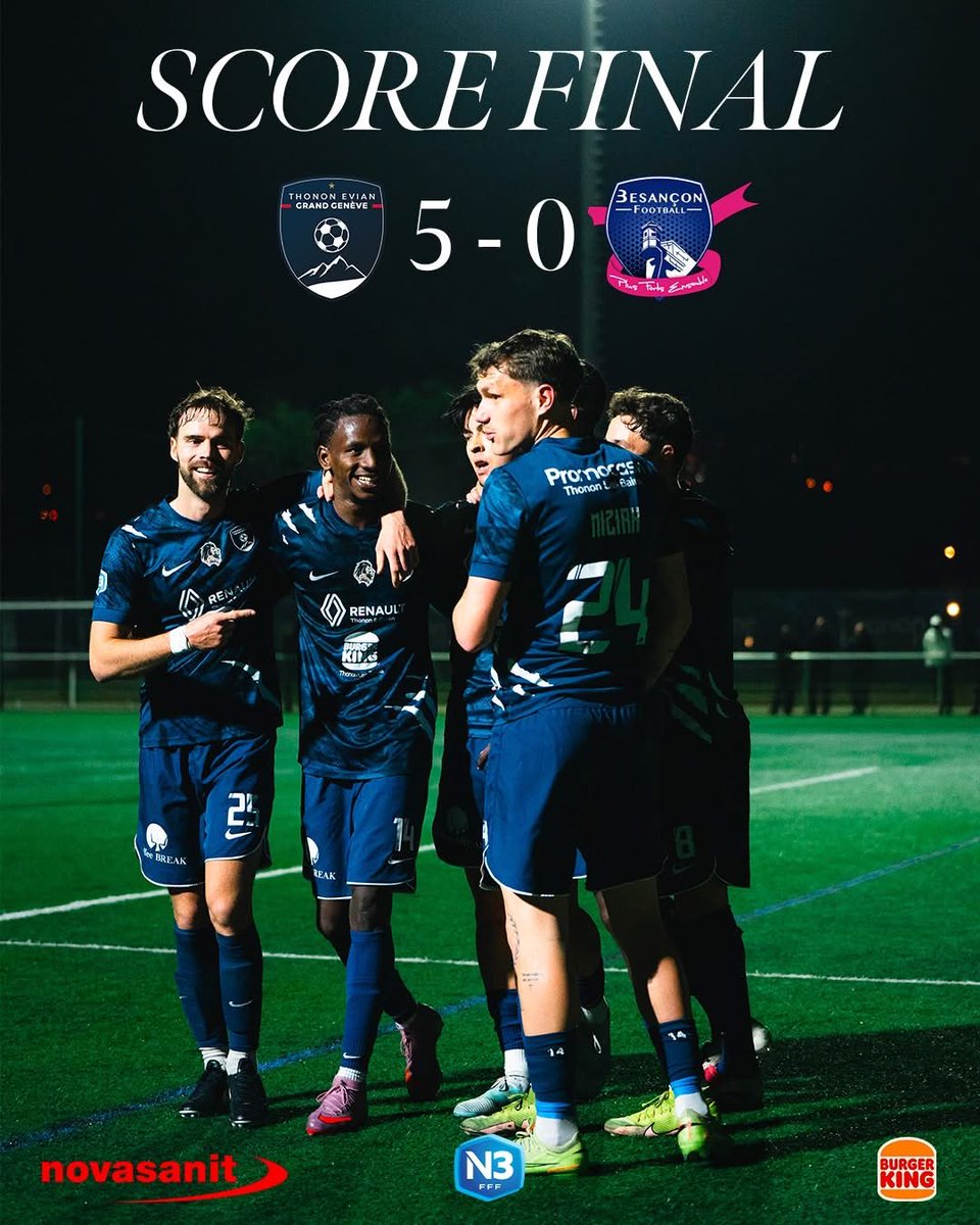 GrandGeneveFC's tweet photo. 𝐕𝐈𝐂𝐓𝐎𝐈𝐑𝐄𝐄𝐄𝐄𝐄𝐄𝐄 🔥🔥🔥
Nos Lions s’imposent 5-0 ce soir ! Une victoire qui fait du bien et un match maîtrisé du début à la fin 💪
⚽ Buteurs :
Maguette Samb / Johan Branger / Wilfried Misiak / Achille Truchot / Pape Cheikh
On va passer un très bon week-end 😁
#tegg https://t.co/K4WIUPa941