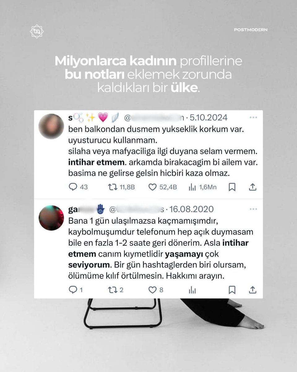 —Milyonlarca kadının profillerine bu notları eklemek zorunda kaldıkları bir ülke: “Bana bir gün ulaşılamazsa kaçmamışımdır; kaybolmuşumdur. Telefonum hep açıktır, duymasam bile en fazla 1–2 saate geri dönerim. Asla intihar etmem. Canım kıymetlidir, yaşamayı çok seviyorum. Bir gün