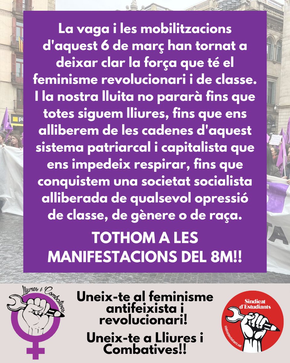 ‼️🔥 CRÒNICA VAGA ESTUDIANTIL 6M ✊️ Una marea lila sacseja més de 40 ciutats en la vaga estudiantil feminista. La joventut en primera línia contra l'extrema dreta i la guerra imperialista! Llegeix la crònica completa al nostre web.