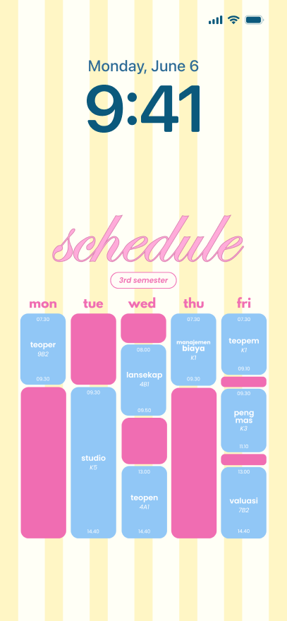 rorysdesk's tweet photo. calling all mahasiswa yang lockscreennya ss-an jadwal kelas📢📢📢

emang praktis siii, tinggal buka hp langsung tau hari ini ada kelas apa. tapi bisa dibikin lebih lucu tauuu👀

cuma 3.000 aja (lebih murah dari risol mayo🙀 ) kamu bisa pake template jadwal yang gemes ini lhoo 😻 https://t.co/VExYxkdVgN