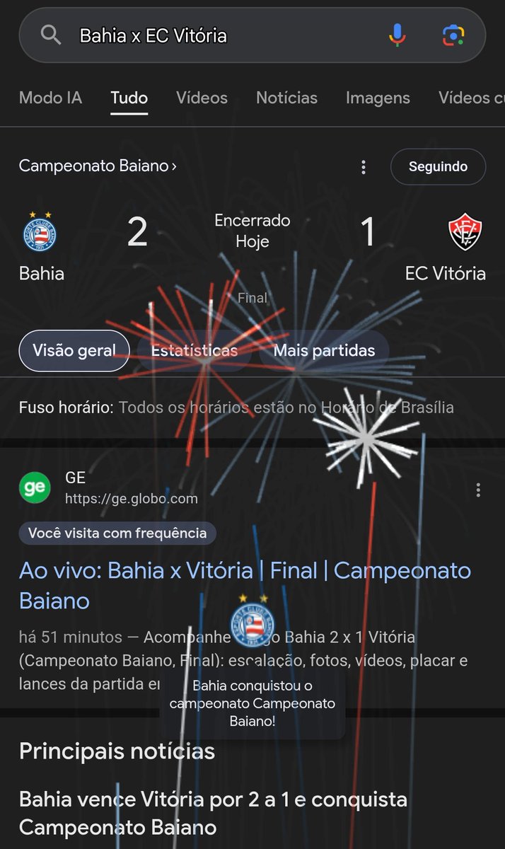 Bahia campeão baiano pela 52° vez em invicto. 💙❤️💙❤️ Admito que gosto dessa frescura que o Google faz. 😅😅😅
