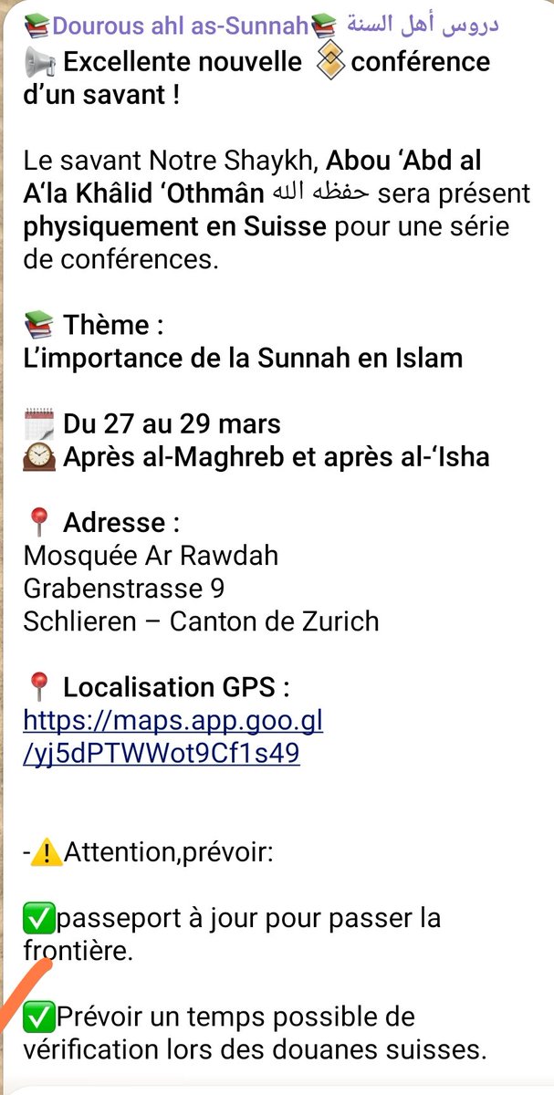 yanisabouimran's tweet photo. Très bonne nouvelle la venue de notre Shaykh khâlid 'Othmân حفظه الله en Suisse!!
والحمد لله

Cette conférence est à partager au maximum. 

وفقه الله https://t.co/TNBiagxLq5