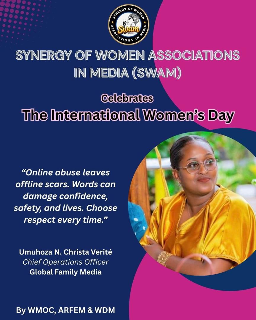 FemaleSynergyRw's tweet photo. Stop cyberbullying and all forms of online harassment, choose respect every time✊#WomenInMedia #IWD26 @ScoviaMutesi @Annemwiza @uwimaclarisse @AissaCyiza @EgidieBibio @RMC_Rwanda @rbarwanda @RwandaGender @rwamrec @fojo_int @mugaboannet2 @PMudakikwa @RNPSpokesperson @RwandaOGS https://t.co/9qdXRhAqpt