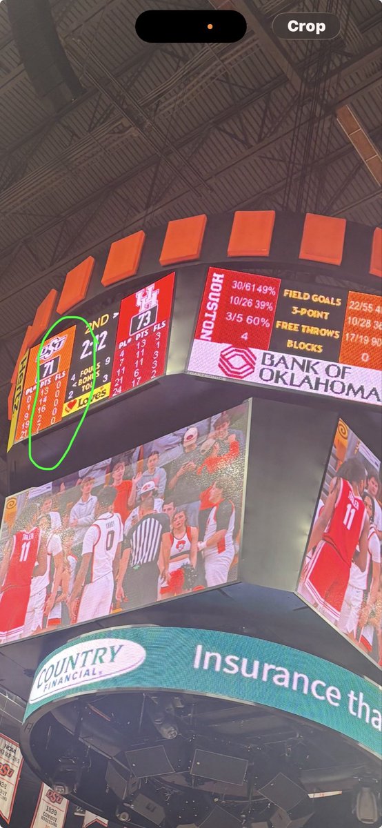 EllisonSharp's tweet photo. This is WILD! 2 minutes left in the game and none of Oklahoma State’s players on the court have a foul. https://t.co/vTGiXCaKkf
