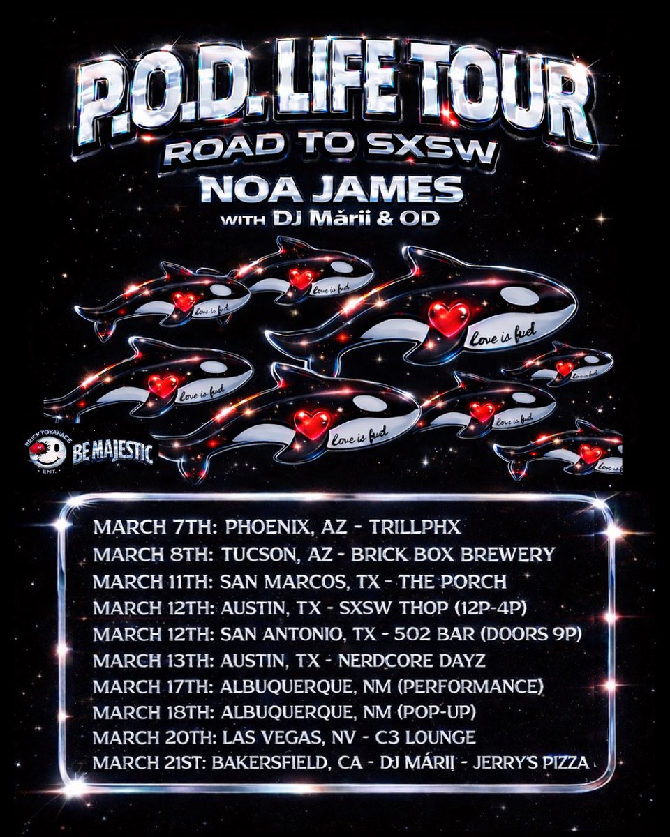 NoaJames's tweet photo. Tour starts today. First stop: Phoenix.
Whole squad rolling out prayed up, blessed up.
Grateful for the road, the people, and the purpose. Let’s go. 🐳🔋

Tour Dates

Pull up if we’re in your city. Let’s make it legendary. 🐳🔋 https://t.co/hrvzI1w3aG