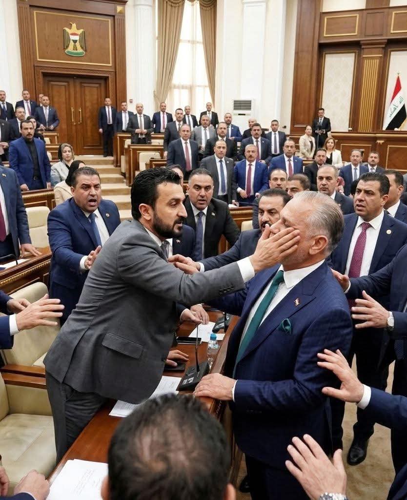 2020__David's tweet photo. النساء لا تصلح لتولي منصب إداري إذ تغلب عليهن العاطفة..

الصورة من برلمان العراق  مصطفي سند يصفع بهاء الأعرجي والأخير يرد أدبسزز.. https://t.co/nE7rg8ykkr