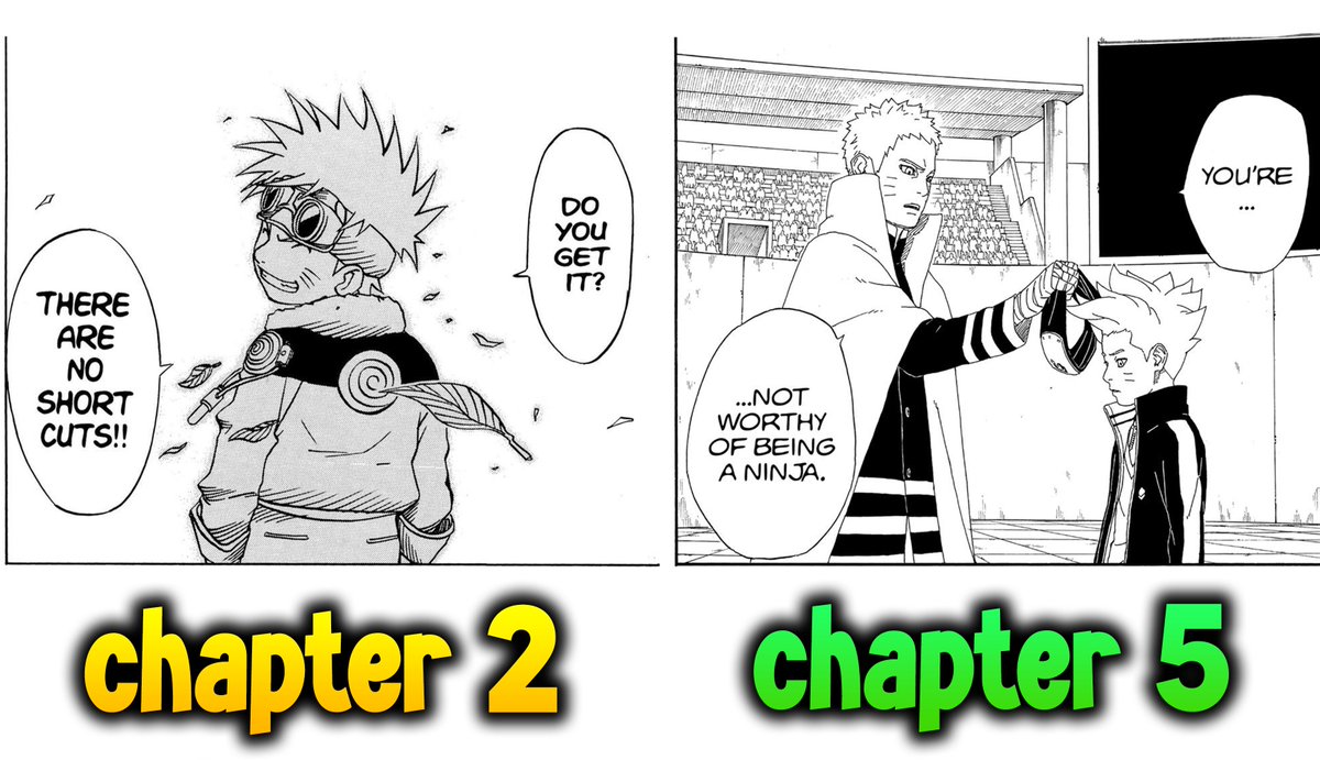 My re-read of Naruto is seriously making me appreciate the thought and care that went into Boruto. Making a character so similar yet so different, it's remarkable. The opposites between these two, the parallels with Sasuke, what Boruto had to learn over time... Masterclass