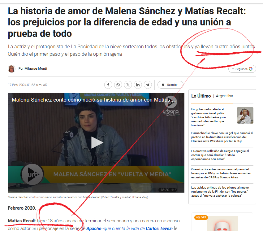 Faaa resultó que esta kuka, Malena Sánchez, con casi 30 años se comía a Matías Recalt desde que el pibe tenía 14 años...

No hay zurdo que no tenga esqueletos en el armario...

Izquierad = pedofilia.
