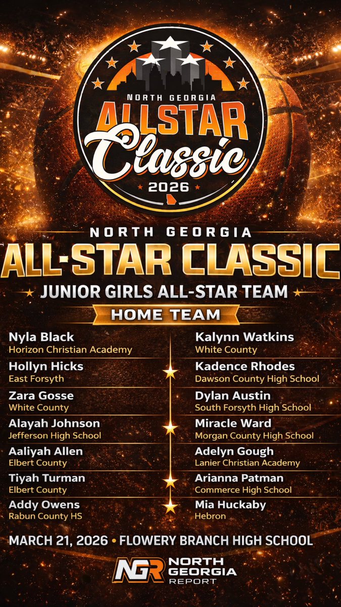AP_BBall's tweet photo. JUNIOR GIRLS HOME TEAM ANNOUNCED

Congratulations to these outstanding student-athletes who have been selected to compete in the ‘26 North Georgia All-Star Classic!

📅 March 21, ‘26
📍 Flowery Branch HS

The future of North Georgia girls basketball will be on full display. ⭐🏀 https://t.co/5QhR1AbJox