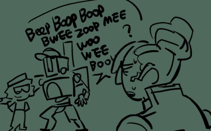 An0MaHous3's tweet photo. Lucio has a translator in this one from torb and brig hence why theyre communicating but to others Bastion is still beepbooping (sojourn doodle bonus) https://t.co/63hP6gHHWT