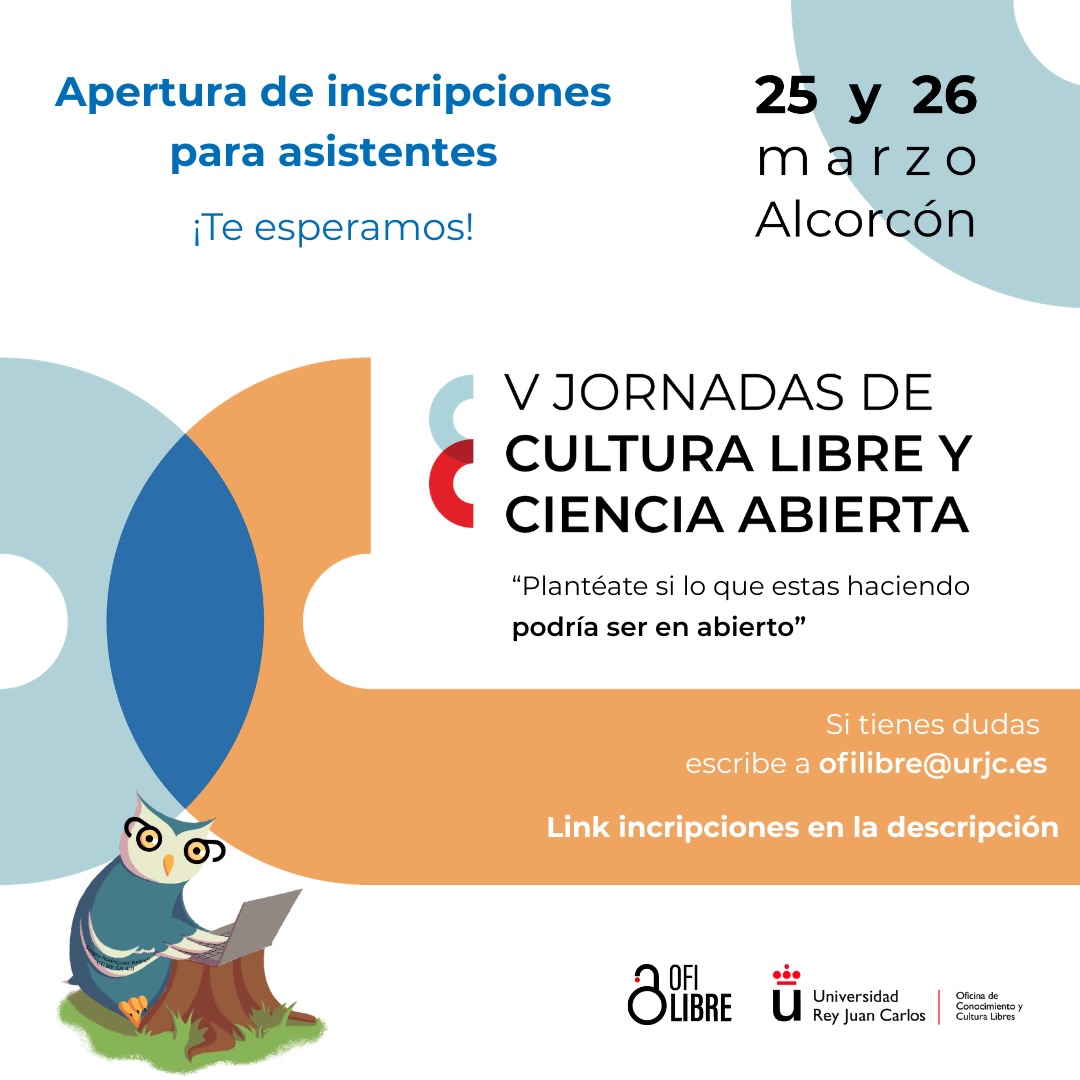 quirinux2's tweet photo. 🔓 ¡Inscripciones abiertas!
📅 25–26/03, Alcorcón — V Jornadas de Cultura Libre y Ciencia Abierta URJC
🎓 La asistencia permite créditos RAC.

🗣️ Charlie Martínez, dará una charla puntual de 6 min sobre Quirinux GNU/Linux en la producción de cine animado. https://t.co/8trDlbAbE1