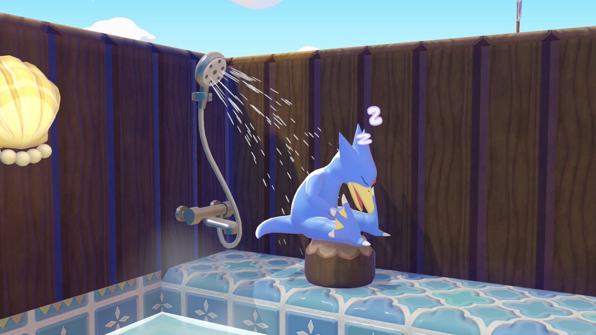 Peakychu taking a shower like it’s a shampoo commercial, while Golduck is just an old man.