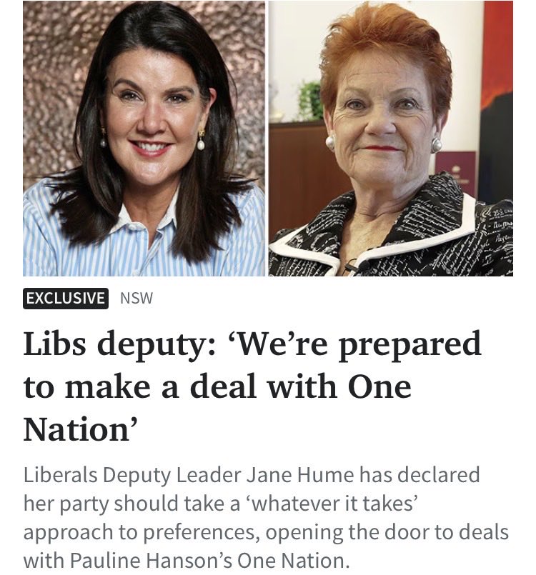 So the spineless Liberals, who were wiped out at the last election for emulating MAGA, are now going to capitulate to the ultimate MAGA wannabes, One Nation, because they are rudderless, soulless and completely pointless