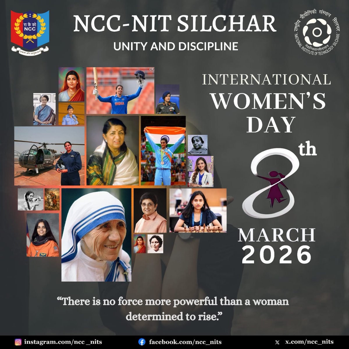 ncc_nits's tweet photo. “A woman is full circle. Within her is the power to create, nurture, and transform.” - Diane Mariechild
​NCC NIT Silchar celebrates the resilience and leadership of women. We honor those breaking barriers and reaffirm our commitment to a future of equality and dignity for all. https://t.co/TeuQ034JJf