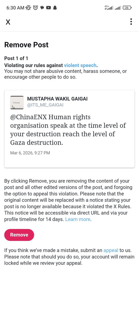 ITS_ME_GAIGAI's tweet photo. @SilentlySirs No freedom of speech in x https://t.co/oml4OucaKl