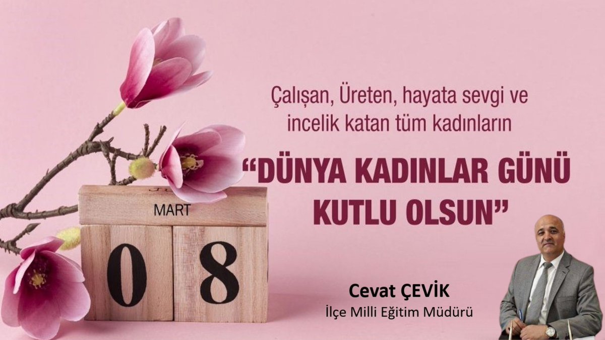 Acıyla yoğrulan, sabırla bilenen, en yüksek şefkat, sevgi, övgülere layık, hakkı ödenemeyecek olan ve bizi biz yapan kadınlarımızın 8 Mart Dünya Kadınlar Günü’nü Kutlarız... 🌹🌸🪷

<a href="/tcmeb/">Millî Eğitim Bakanlığı</a> 
<a href="/Yusuf__Tekin/">Yusuf Tekin</a> 
<a href="/ZonguldakMEM/">Zonguldak İl Millî Eğitim Müdürlüğü</a> 
<a href="/uygarkeskin/">uygarkeskin</a>
<a href="/cevatcevik67/">Cevat Çevik</a>