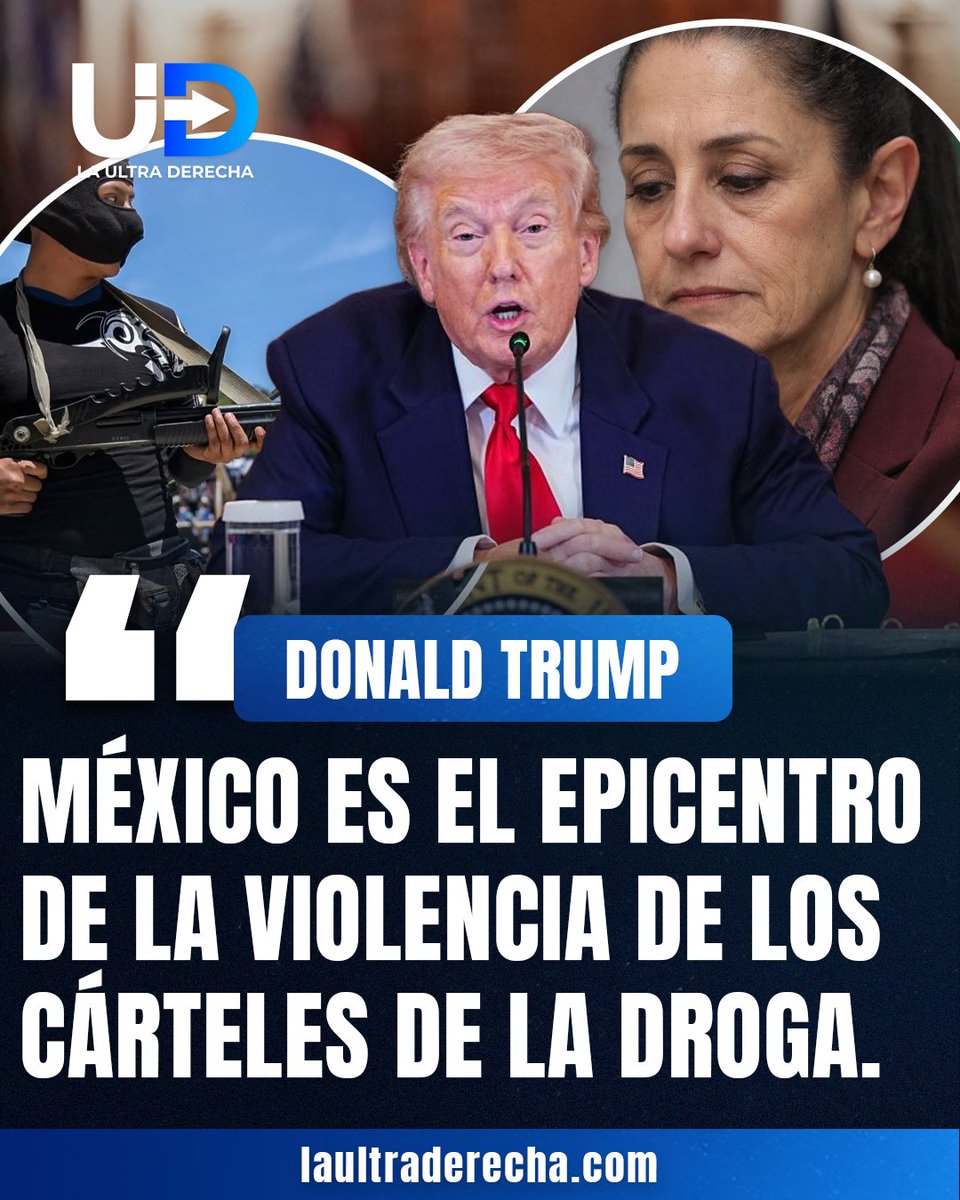 🇺🇸|🇲🇽#URGENTE El presidente de los Estados Unidos, <a href="/POTUS/">President Donald J. Trump</a>, afirmó durante la reunión del “Escudo de las Américas”, iniciativa regional para combatir el narcotráfico, que México se ha convertido en el epicentro de la violencia generada por los cárteles de la droga en el