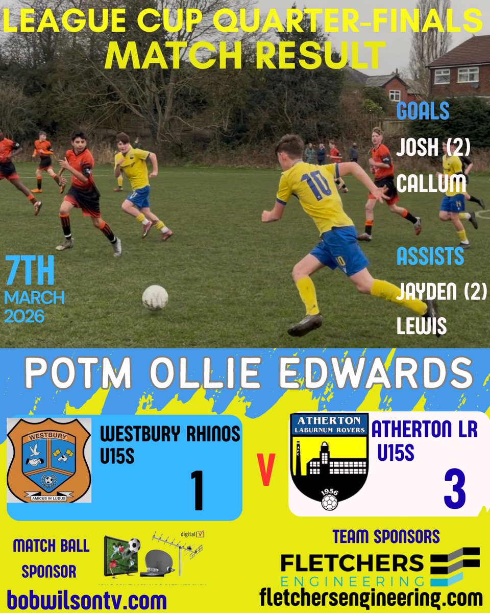 L169854's tweet photo. Atherton LR U15s through to the Semi-Finals of the league cup 👏👏 @AthertonLRFC https://t.co/L4OnL1GAPP