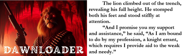 JEDSergent's tweet photo. "No pacts between lions and men..."
Check out the novel DAWNLOADER!
👉 https://t.co/FPINz3J2qi 
#SpeculativeFiction vs. the #classics https://t.co/V9EKsnCOWg