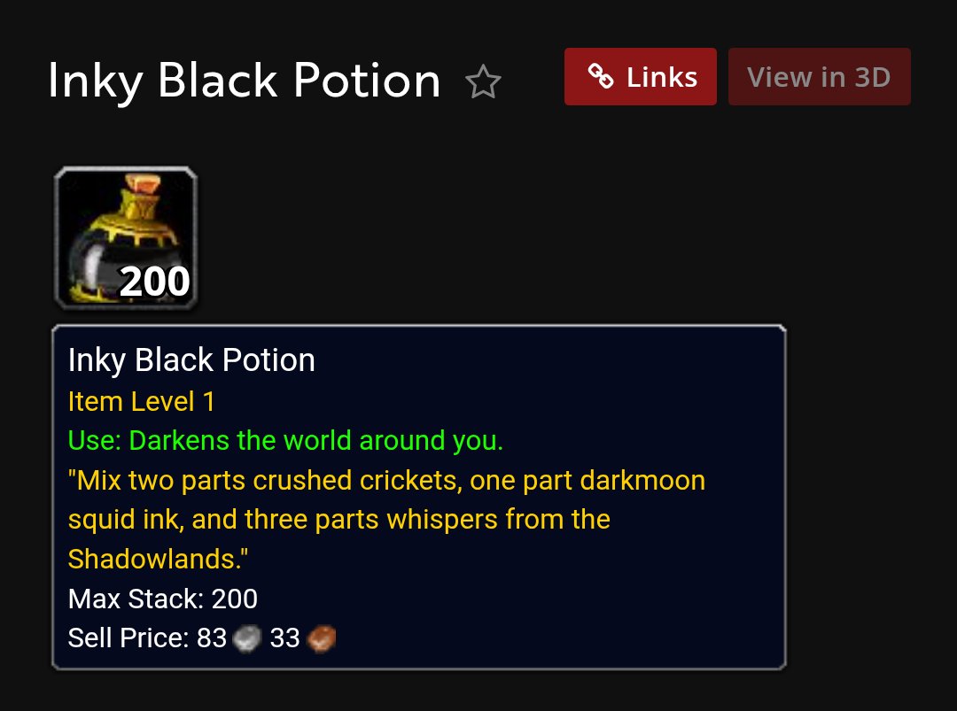 idkmunky's tweet photo. @fardiandev @aluraye Should also use the inky black potion from the darkmoon faire vendor, makes everything look amazing this expansion, and you can see the herbs/veins and treasure from far away really easy. https://t.co/AFhKG7bALq