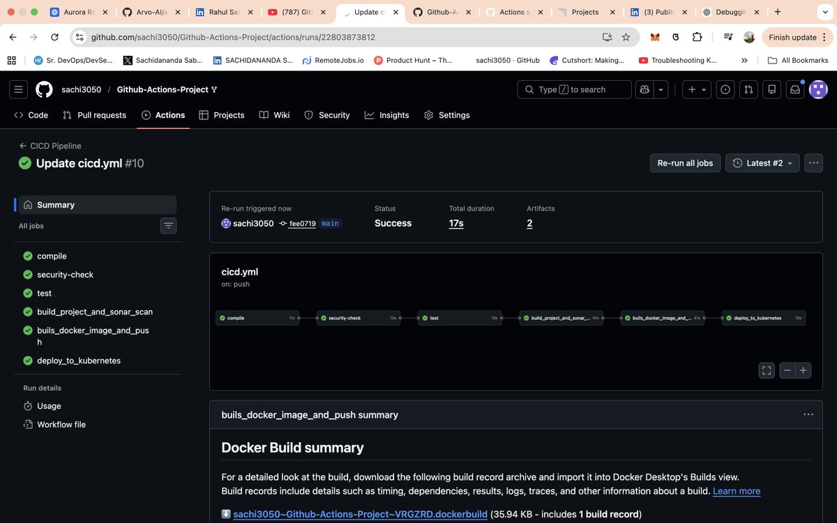 Snsbr2004Sabar's tweet photo. 🚀 From Compilation Errors to EKS Deployment: Building a CI/CD Pipeline with GitHub Actions

(7 CI/CD Errors I Faced While Building a GitHub Actions Pipeline (And How I Fixed Them))

Recently, I worked on deploying a Java-based Banking Application using a GitHub Actions Self-Hosted Runner and learned a lot through the process.

Instead of using GitHub hosted runners, I created my own self-hosted runner on a VM, which allowed more control over the environment and tools required for the pipeline.

🔧 CI/CD Workflow Stages
My pipeline includes multiple jobs:
   ✅ Git Checkout
   ✅ Maven Setup & Compilation
   ✅ Unit Testing
   ✅ SonarQube Code Quality Analysis
   ✅ Docker Image Build & Push
   ✅ Deployment to an AWS EKS Cluster
   ✅ Accessing the application via a Load Balancer in the browser

⚠️ Challenges Faced Along the Way
While setting up the pipeline, I encountered several issues:
   • Compilation errors during the build stage
   • Maven not installed on the runner machine
   • unzip command not found while installing tools
   • Invalid project key configuration in SonarQube properties
   • AWS region configuration mismatch
   • Multiple AWS installations (one on the VM and another inside the workflow)

Each issue helped me understand how CI/CD environments actually work behind the scenes.

For More Detailed Explanations : https://t.co/QsvfUXDRW9

🎯 Key Takeaways
   • Proper runner environment setup is critical for self-hosted runners
   • Tool dependencies must be installed before workflows run
   • Small configuration issues can break automated pipelines
   • Debugging CI/CD pipelines improves real DevOps troubleshooting skills

Finally, the application was successfully containerized, pushed to Docker Hub, deployed to EKS, and accessed through a Load Balancer.

This project was a great hands-on experience in GitHub Actions, DevOps pipelines, and Kubernetes deployments.

Special Thanks to @devopsshack for the YT Tutorial and Source Code. 
Lecture : https://t.co/v7yOCpL3xM

Source Code : https://t.co/LX4XFexsGc

#DevOps #GitHubActions #SelfHostedRunner #CICD #Docker #Kubernetes #AWS #SonarQube #Java
