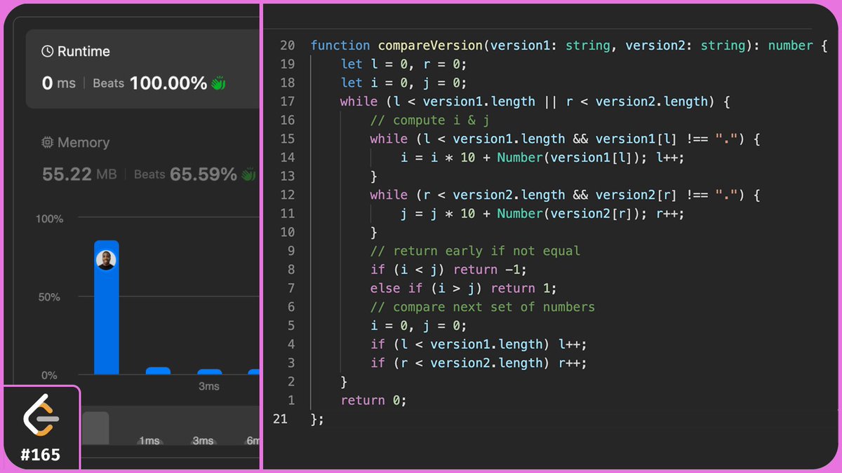 okoyecharlesk's tweet photo. Day 11 of #30DaysOfDSA
Problem: Compare Version Numbers
This was fairly straightforward tbh
I'm comfortable with two pointers now, moving on to stacks
Unfortunately, there is no native Queue data structure in JS. https://t.co/6GbCDWlsiP