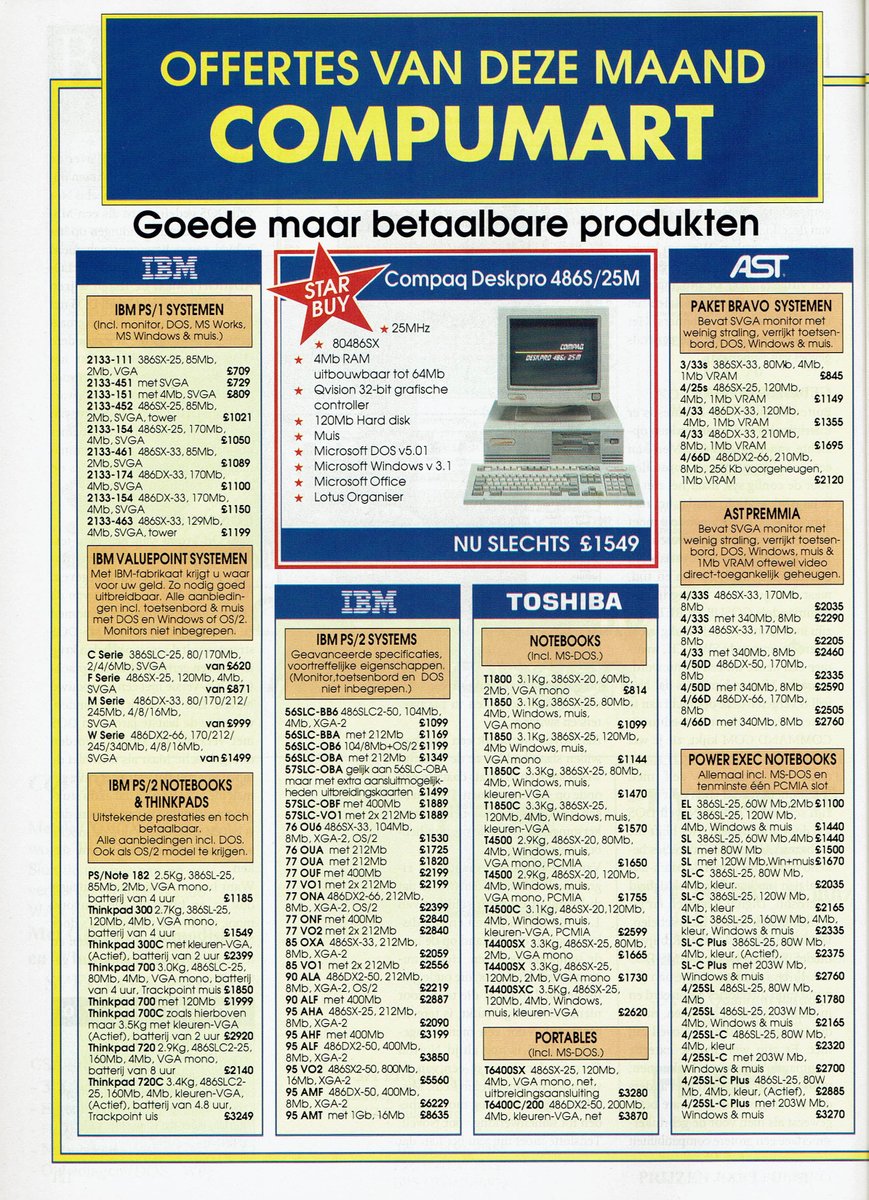 ClassicCompShop's tweet photo. Nieuwe computers in november 1993.
#90s #1990s #jaren90 #retrocomputing #vintagecomputer #DOS #MSDOS #COMPAQ #vintagetech #pcgaming #pcbuild #pcmasterrace #Nederland https://t.co/inb6iVszPQ