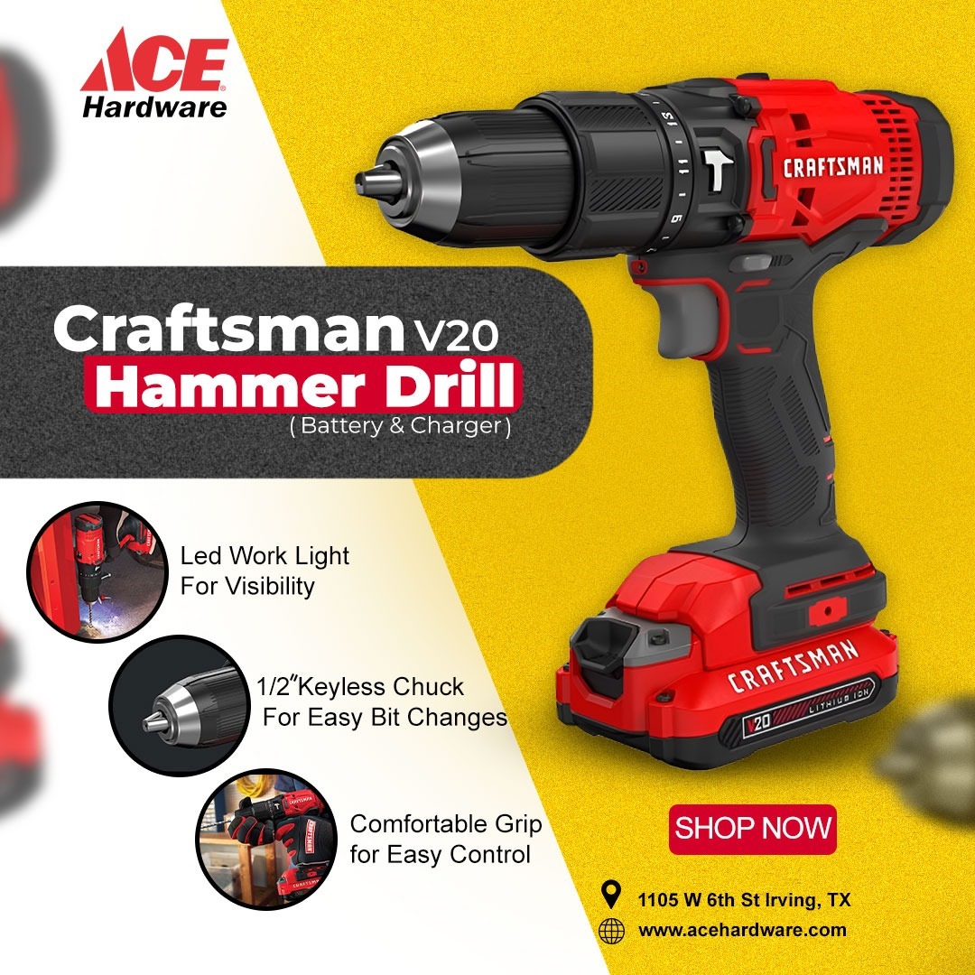 AceIrvingtx's tweet image. 🔧⚡ Craftsman V20 Hammer Drill – Power &amp;amp; Precision in Your Hands!

Get the job done faster with the Craftsman V20 Hammer Drill. Built for durability and performance, it’s the perfect tool for professionals and DIY... Hardware.
acehardware.com

#AceHardware