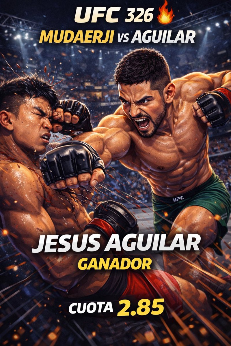 🚨🥊 UFC 326 🥊🚨  

🔥 MUDAERJI vs AGUILAR 🔥  

🎯JESUS AGUILAR GANADOR  
💰 CUOTA 2.85

🎁 DINÁMICA DEL DÍA  
Si este pick se cobra 💰 hacemos SORTEO en el grupo entre todas las personas que den LIKE a esta publicación 🔥 

📲 ÚNETE AL GRUPO VIP AQUÍ  
chat.whatsapp.com/F0BESuTrAqLI0v…