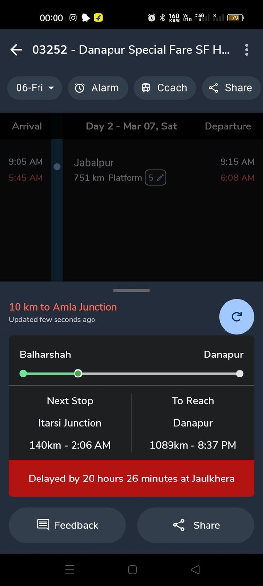 krish_naava's tweet photo. “Dear Indian Railways, the train is 20 hours late and still counting. Do passengers have unlimited time to waste sitting in a train? If basic punctuality can’t be managed, how are we dreaming of development? Extremely disappointing. @RailwaySeva @RailMinIndia @AshwiniVaishnaw https://t.co/g9Nrq9DmAq