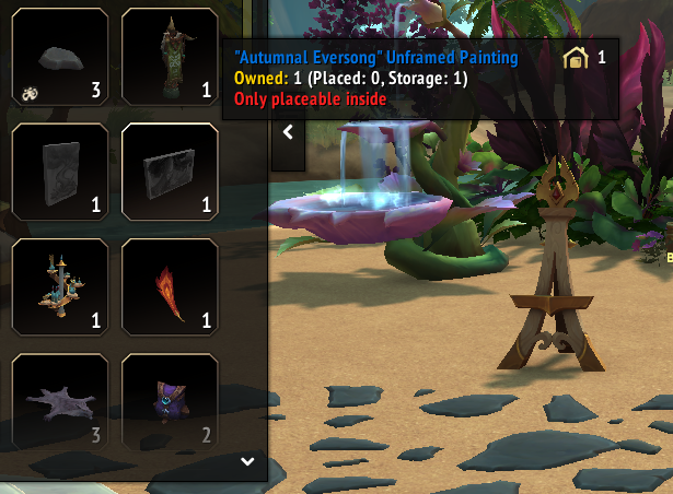 etonix's tweet photo. Why is the Artist's Easel placeable outdoors when the unframed paintings are indoor only? Rip! @Warcraft https://t.co/uPXdZfP8Hz