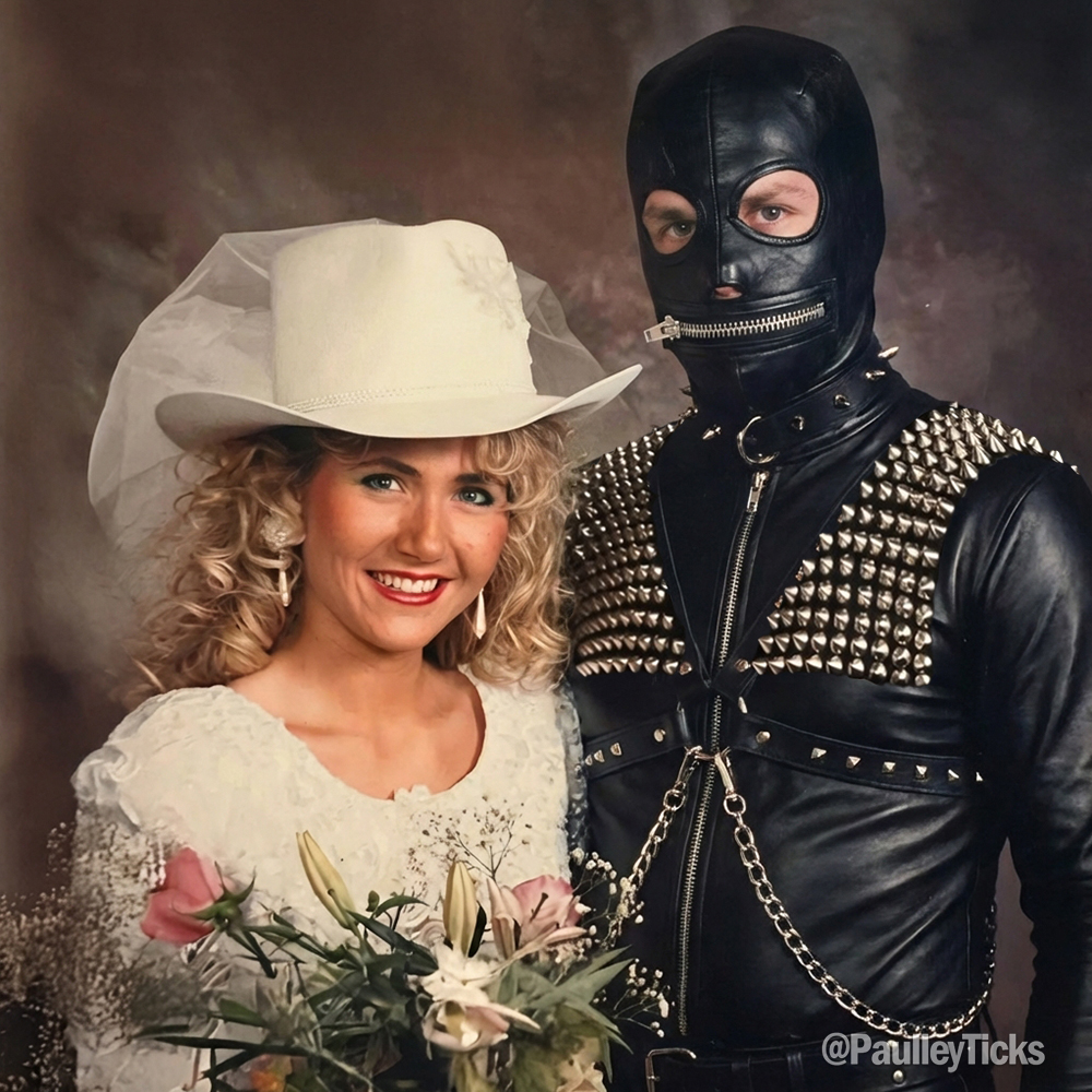 PaulleyTicks's tweet image. A 1992 wedding photo of Kristi Noem and her husband Byron, has been released in the wake of Rep. Sydney Kamlager-Dove asking the former DHS Sec if she had ever slept with Corey Lewandowski - while her husband sat right behind her, during her House Oversite testimony on Thursday.