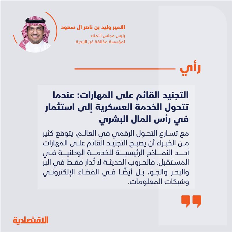 التجنيد القائم على المهارات: عندما تتحول الخدمة العسكرية إلى استثمار في رأس المال البشري 

@WaleedNFAlsaud1

aleqt.news/nhf2x