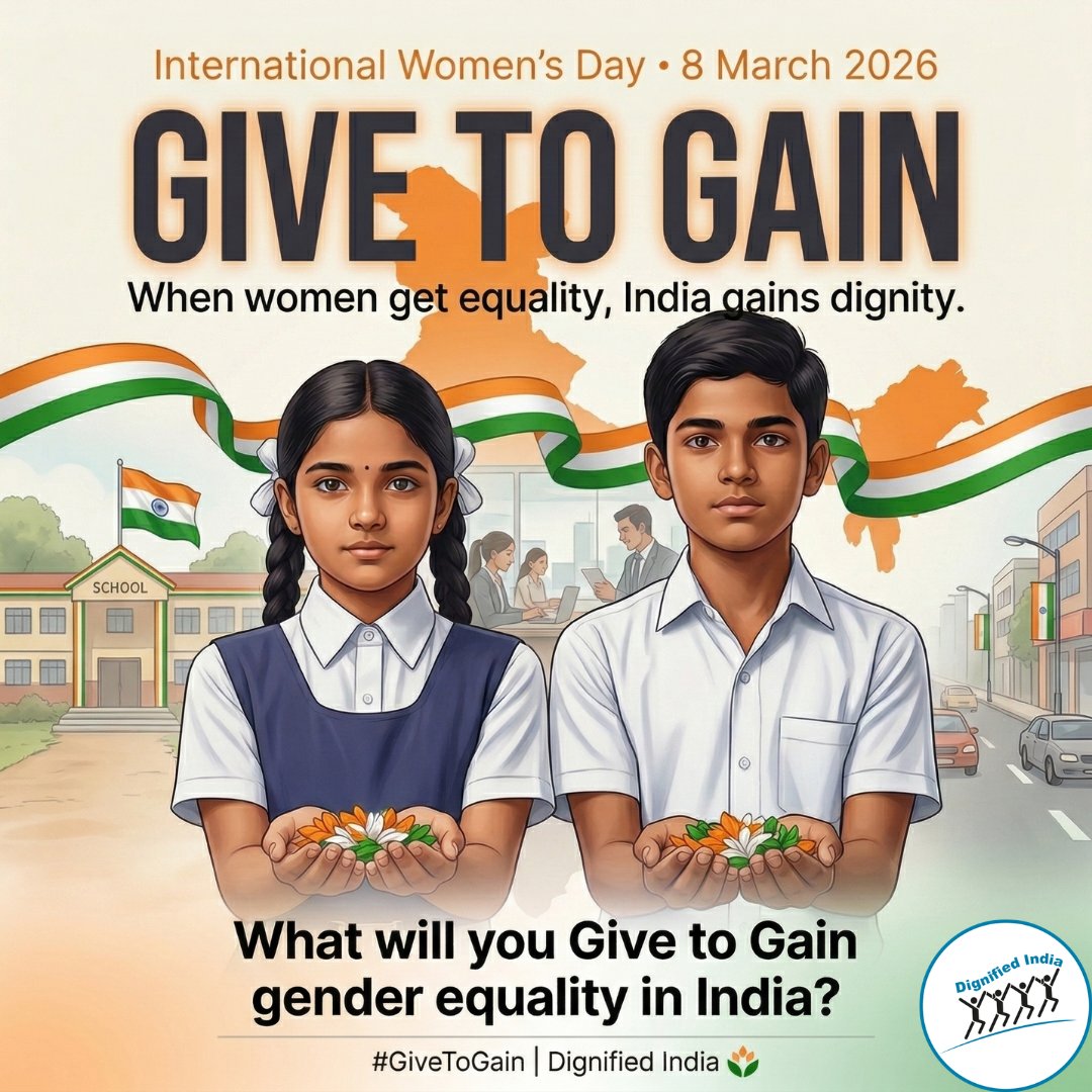 What will you Give to Gain gender equality in India?

भारत में लैंगिक समानता पाने (Gain) के लिए आप क्या देंगे (Give)?

Happy International Women's Day!

अंतर्राष्ट्रीय महिला दिवस की शुभकामनाएँ!

#WomensDay2026 #InternationalWomensDay #ForDignity