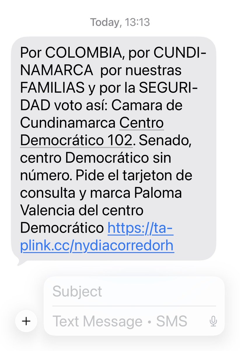 AlvaritoQP's tweet photo. Pregunta: si yo no he autorizado el uso de mi número de teléfono, ¿por qué el @CeDemocratico me envía esta invitación a votar por @PalomaValenciaL? Produce miedo ver cómo el @CeDemocratico tiene acceso libre a nuestros datos personales para presionarnos a votar por ellos 🥶 https://t.co/JouWcZjRKt