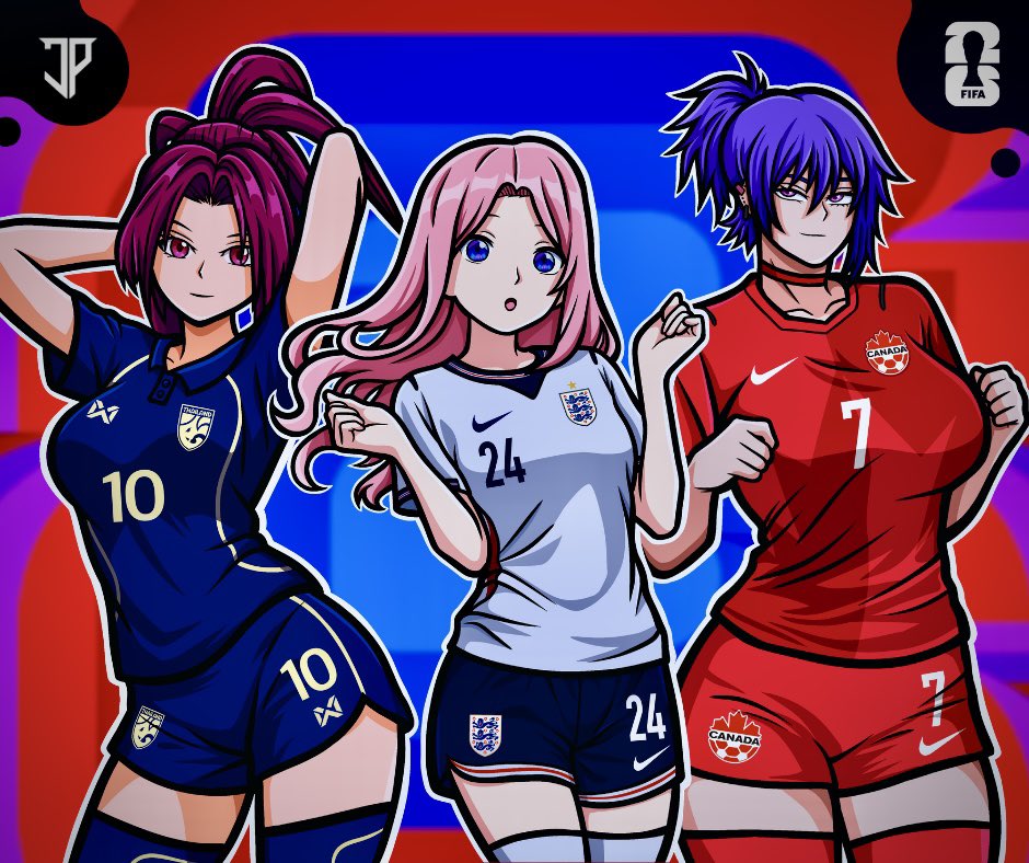 Compartiendo una de las primeras colaboraciones que hago junto con mis colegas  <a href="/AlexBastille3/">Alex Bastille</a>  <a href="/doveyover/">🔞⭕@over@⭕🔞</a> 
🇹🇭🇬🇧🇨🇦

En mi parte las quise dibujar con el uniforme de sus respectivas selecciones mundialistas ⚽️✨

#originalcharacter  #Mundial2026 #FIFAWorldCup2026