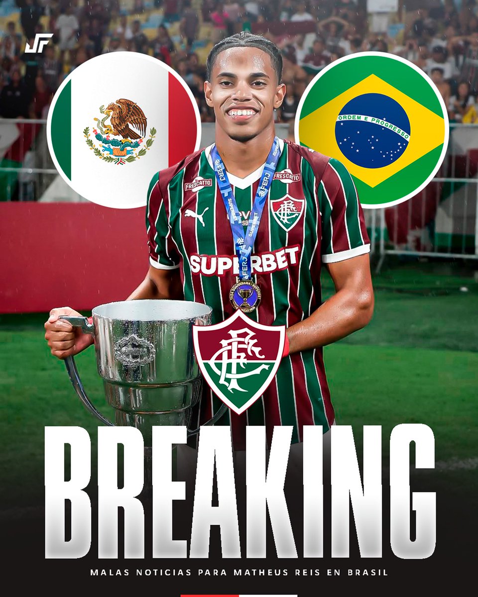 Jovenesfutmx's tweet photo. 🇲🇽🚨🇧🇷 BREAKING: Matheus Reis (18) es baja de Fluminense FC.

El mexicano sufrió un esguince en la rodilla derecha y la gravedad aún será evaluada. Por ahora, el tratamiento será conservador. 🏥

Vía: @cauatinocoTLe https://t.co/Bgapt8dBQc