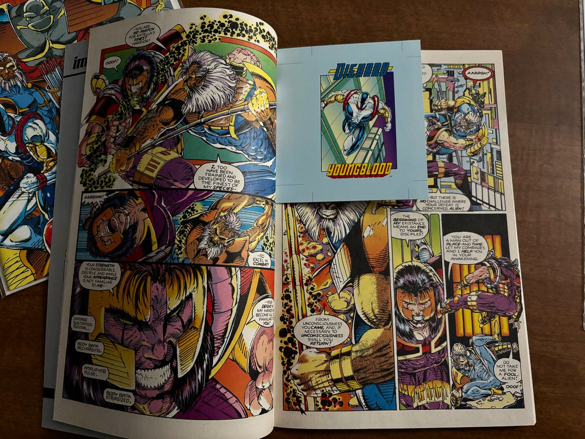 CanaDaBear1701's tweet photo. Bought these 36 years ago with excitement levels rippling through the LCS as the new major company Image comics launched with all-star creators. Some of my fondest collecting memories. Here's Rob Liefeld's Youngblood #1-2 with insert cards.
@rholmes0520 @ILikeWhatIBuy 
#MyComics https://t.co/orzmxPtd6S