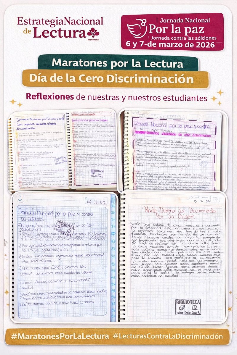 TichisC's tweet photo. En la EST No 110 
Realizamos Maratones por la Lectura en el marco de la Jornada Nacional Por la Paz y Contra las Adicciones 2026. reflexionamos sobre la importancia de la inclusión y el Día de la Cero Discriminación.
#MaratonesPorLaLectura #LecturasContraLaDiscriminación https://t.co/9wVkecUiN4