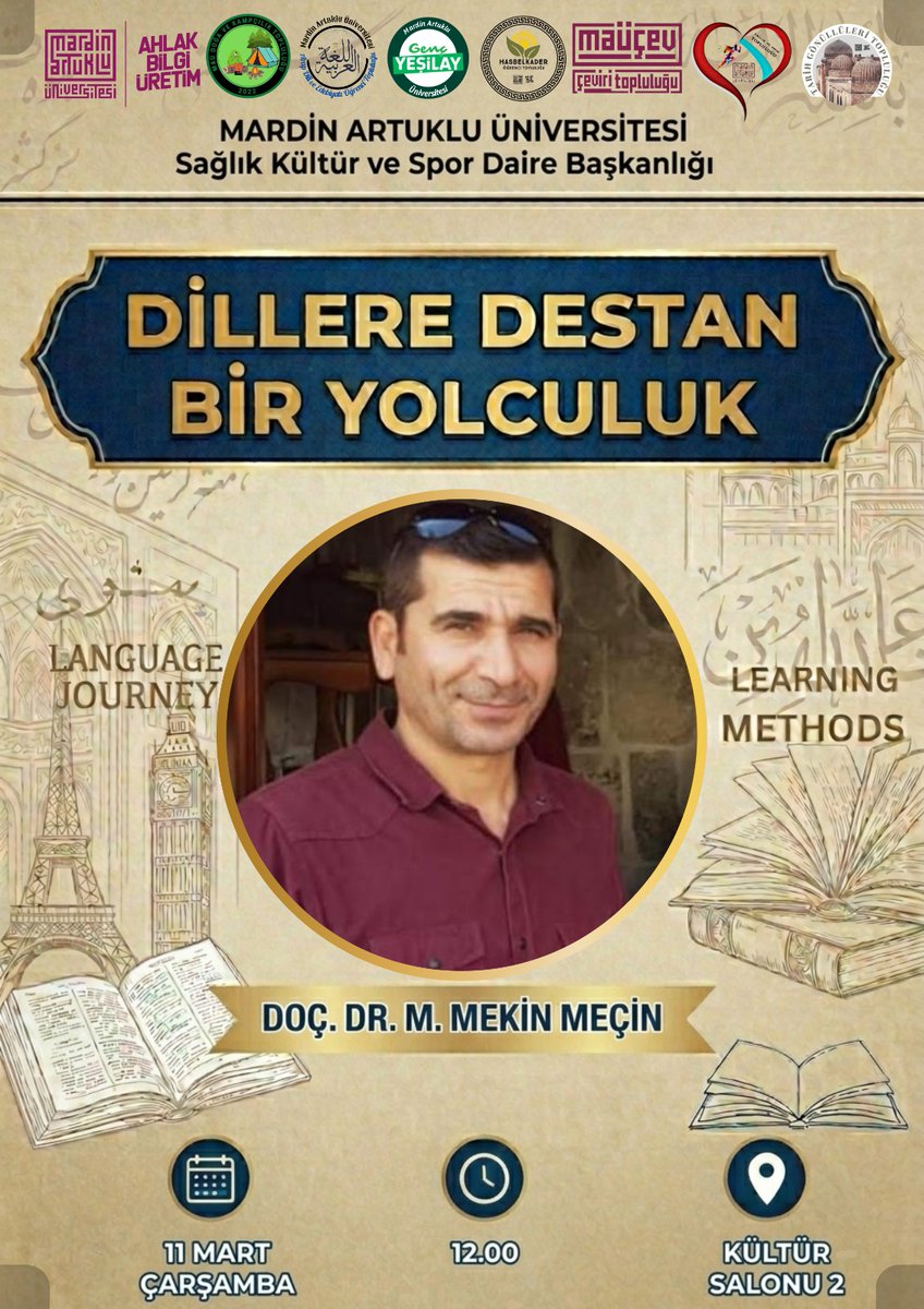 🎓 “Dillere Destan Bir Yolculuk” Semineri
Doç. Dr. M. Mekin Meçin, dil öğrenme yöntemleri ve deneyimlerini öğrencilerle paylaşacak.
📅 11 Mart Çarşamba
🕛 12.00
📍 Merkezi Derslikler – Kültür Salonu 2
Tüm öğrenciler davetlidir.

<a href="/ArtukluEdbFklts/">MAÜ Edebiyat Fakültesi</a> <a href="/ArtukluEdbFklts/">MAÜ Edebiyat Fakültesi</a>